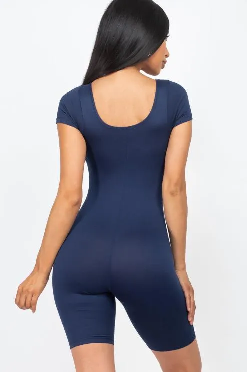 Short Sleeve Scoop Neck Bodycon Romper (CAPELLA)
