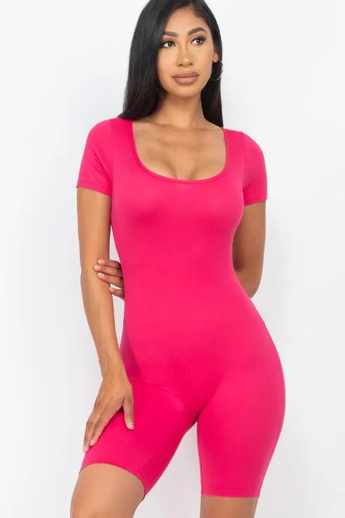Short Sleeve Scoop Neck Bodycon Romper (CAPELLA)