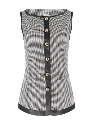 Simkhai Cressida Short Sleeve Button Top in Black/White Check