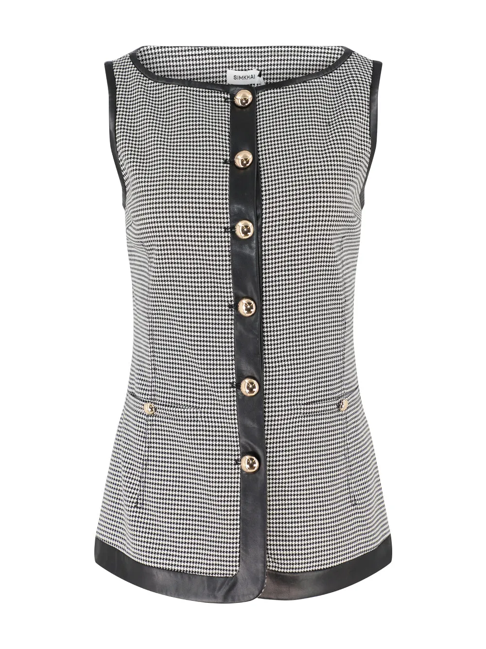 Simkhai Cressida Short Sleeve Button Top in Black/White Check