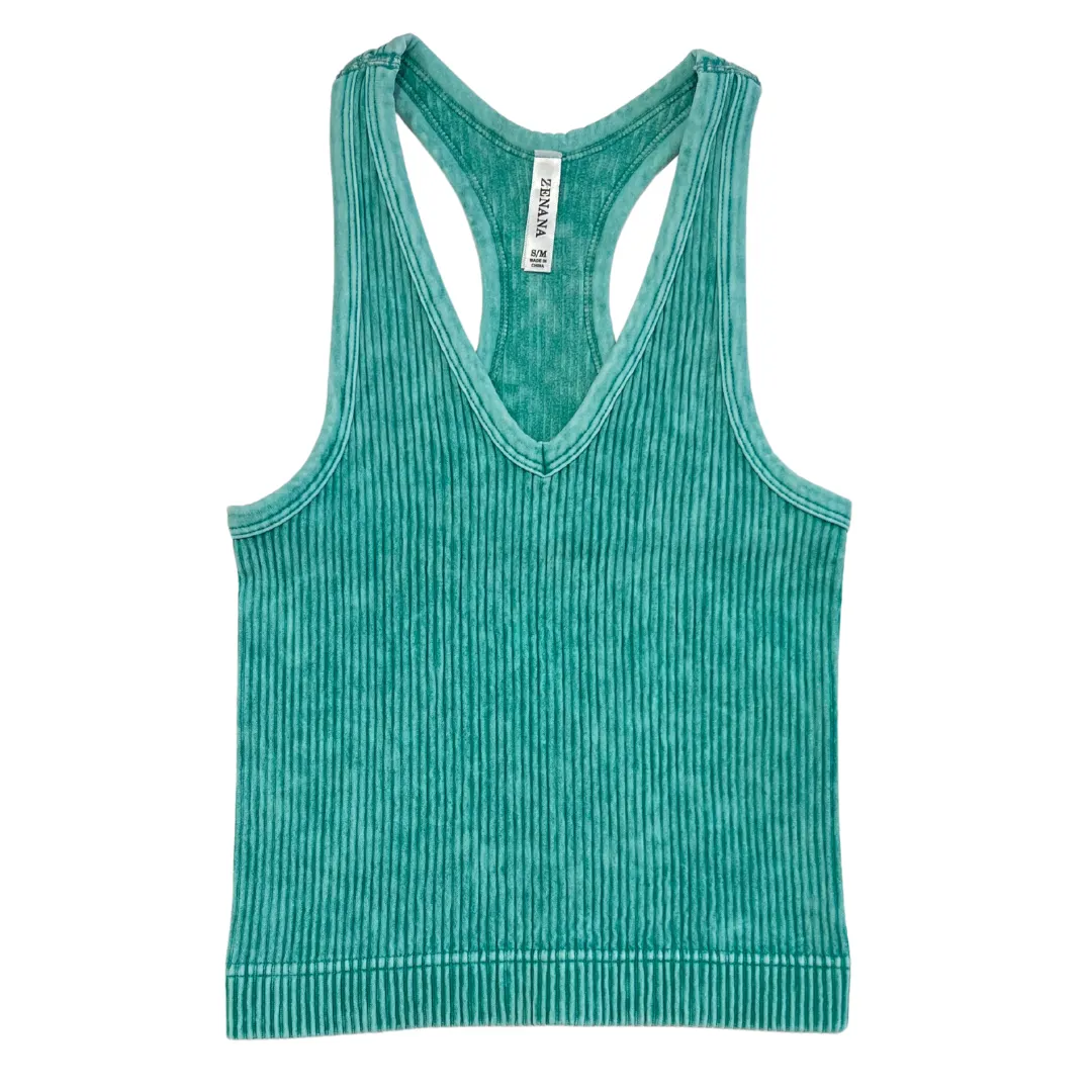 Stacy Racerback - Washed Ribbed V-Neck Tank Top