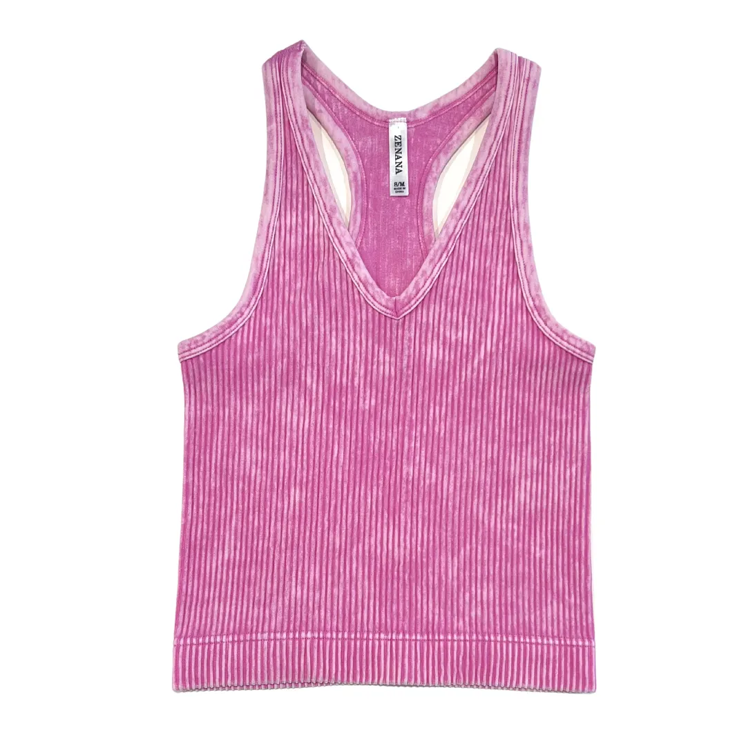 Stacy Racerback - Washed Ribbed V-Neck Tank Top