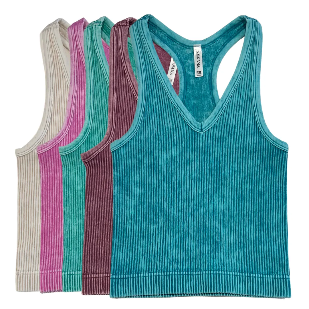 Stacy Racerback - Washed Ribbed V-Neck Tank Top