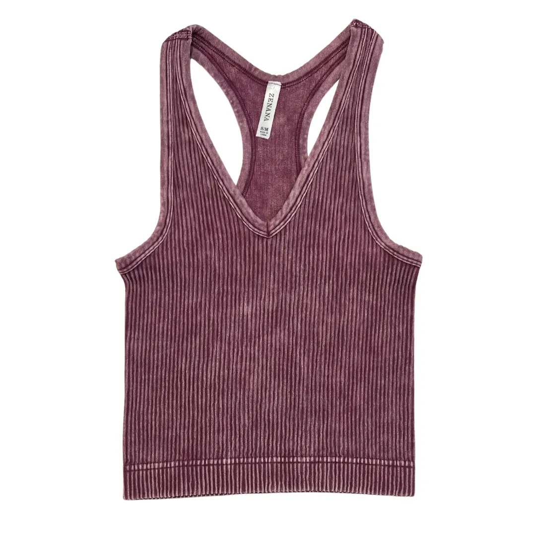 Stacy Racerback - Washed Ribbed V-Neck Tank Top