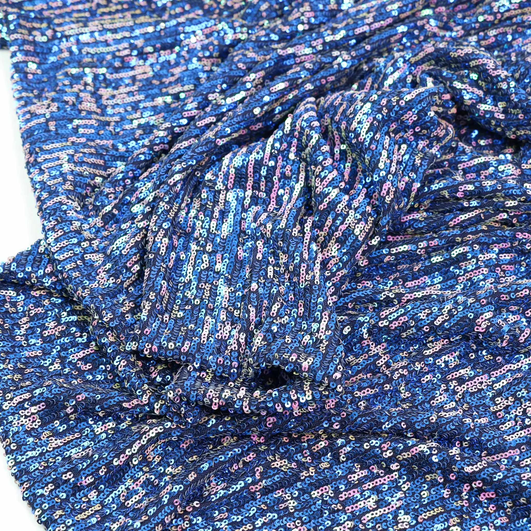 Stretchy Sequin Fabric - Blue, Silver, Iridescent