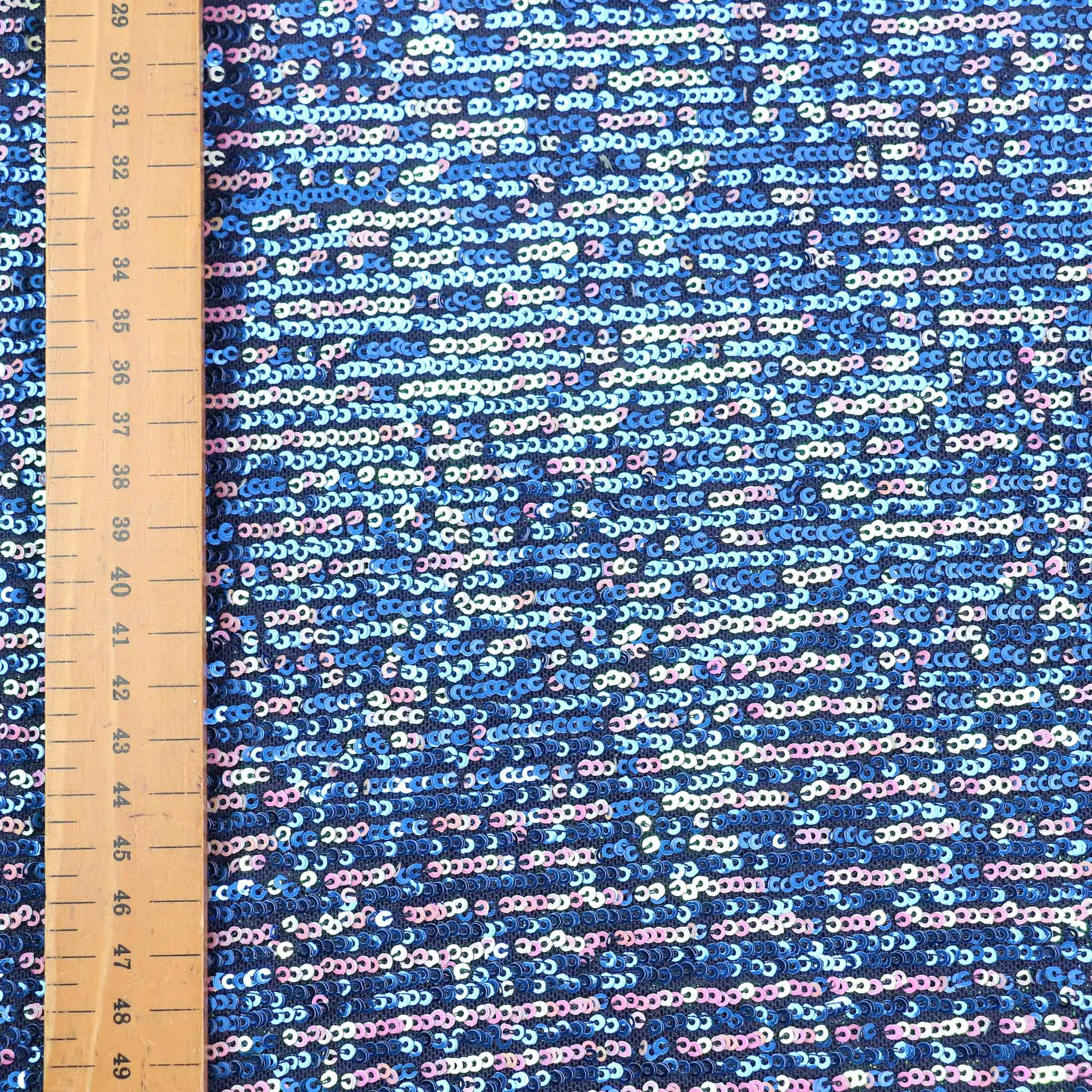 Stretchy Sequin Fabric - Blue, Silver, Iridescent