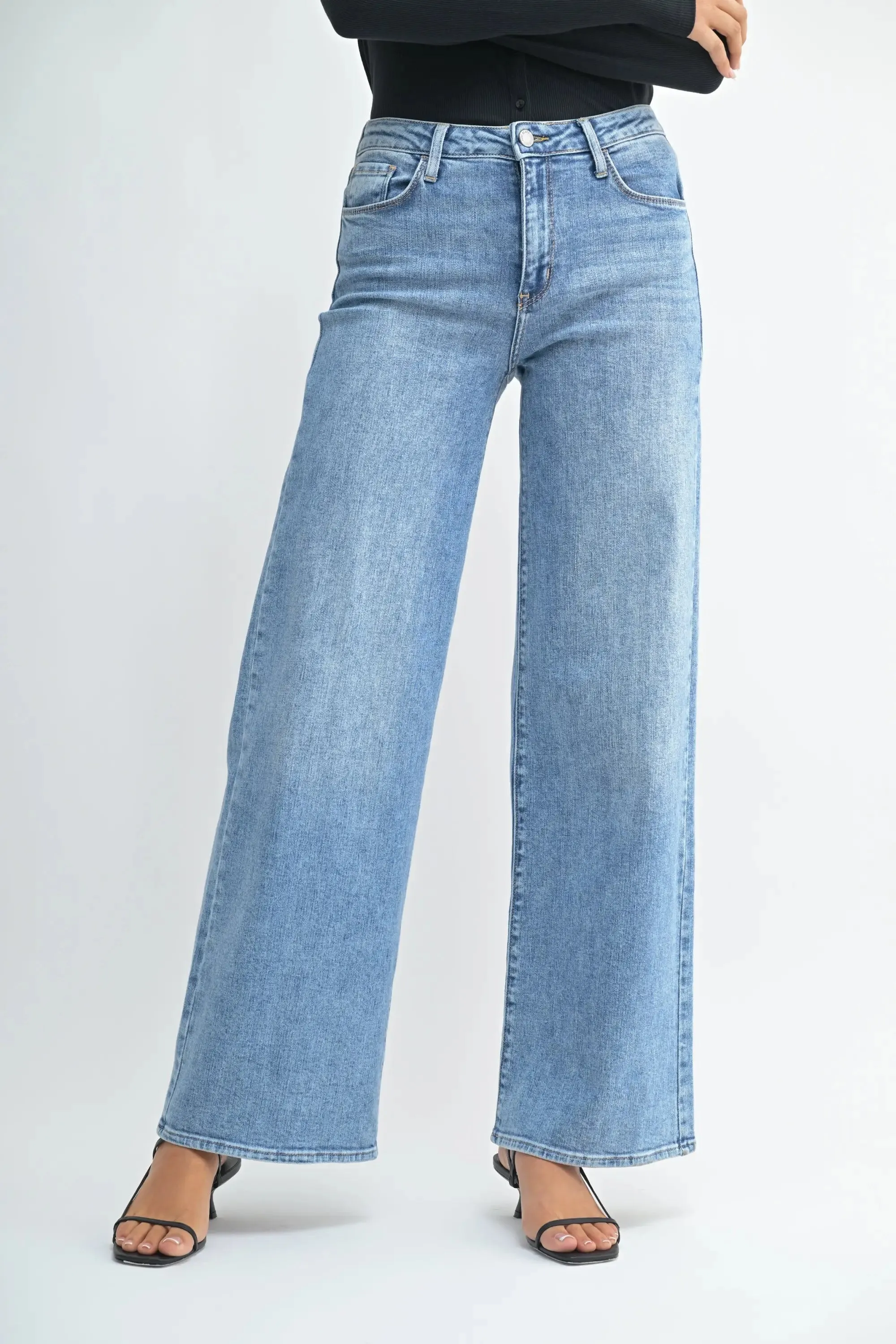 THE STRETCHY WIDE LEG FLAIR DENIM JEANS