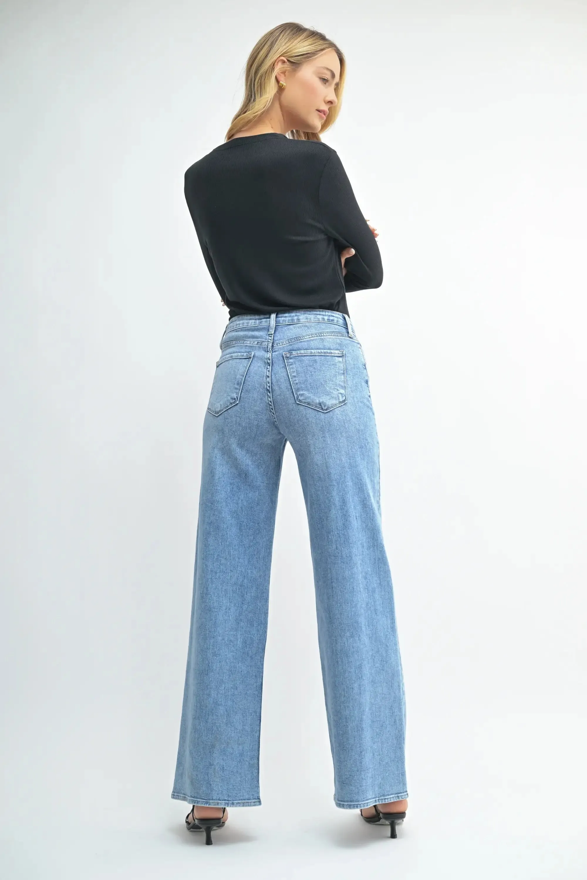 THE STRETCHY WIDE LEG FLAIR DENIM JEANS