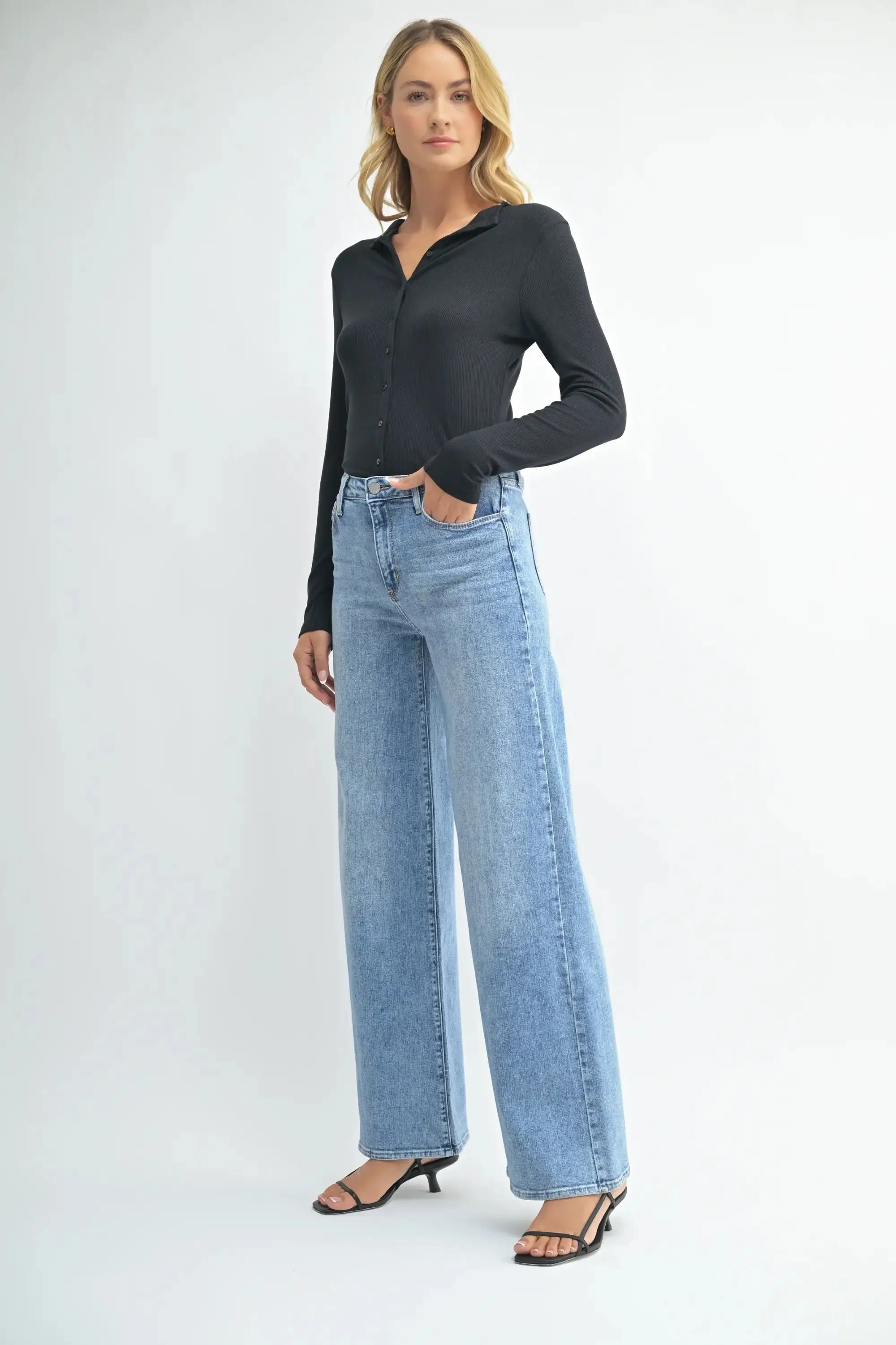 THE STRETCHY WIDE LEG FLAIR DENIM JEANS