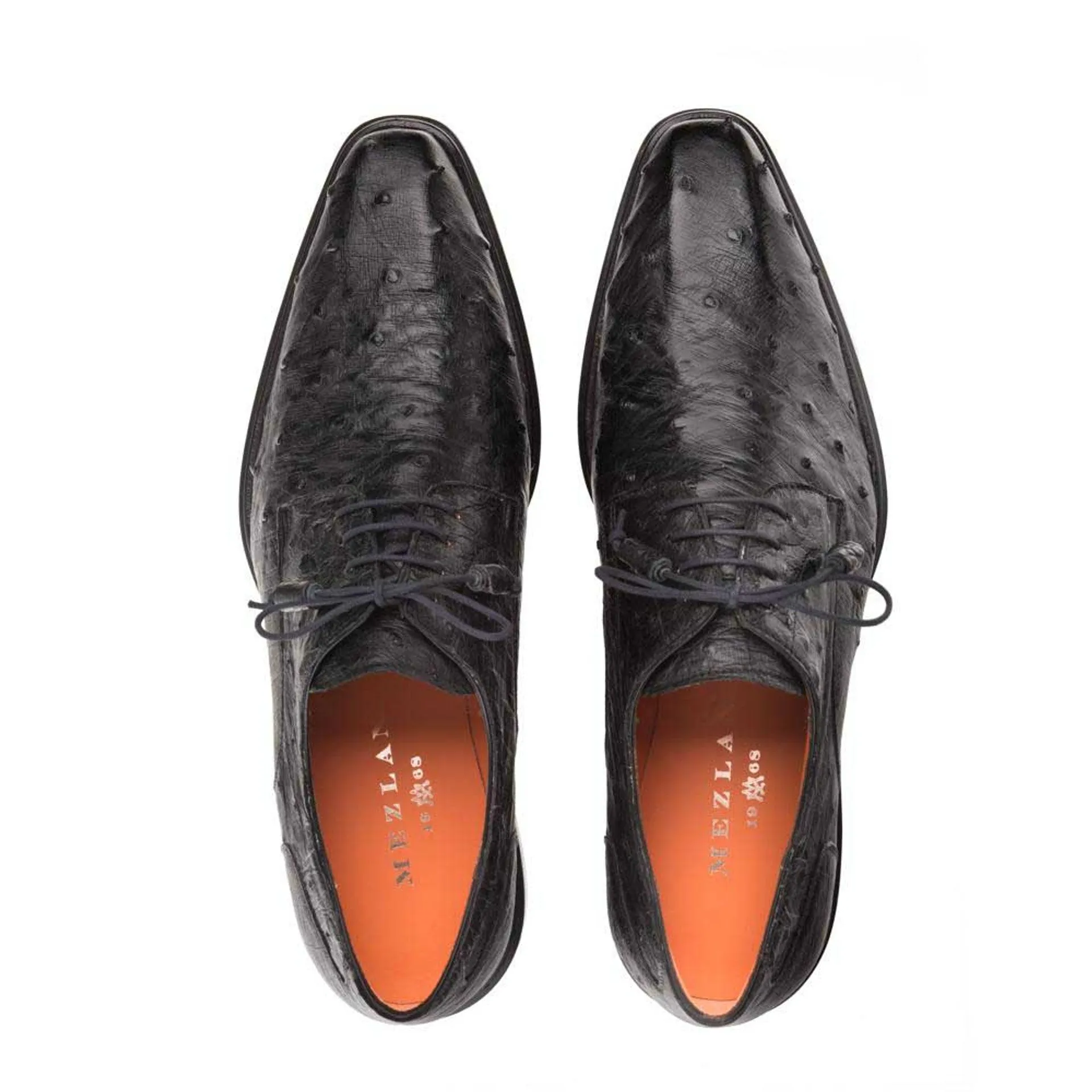 Tillson Black Genuine Ostrich Plain Toe Mens Blucher By Mezlan Made In Spain Brand