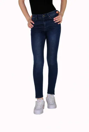 Tractr Girls High Rise Back Slit Skinny Indigo