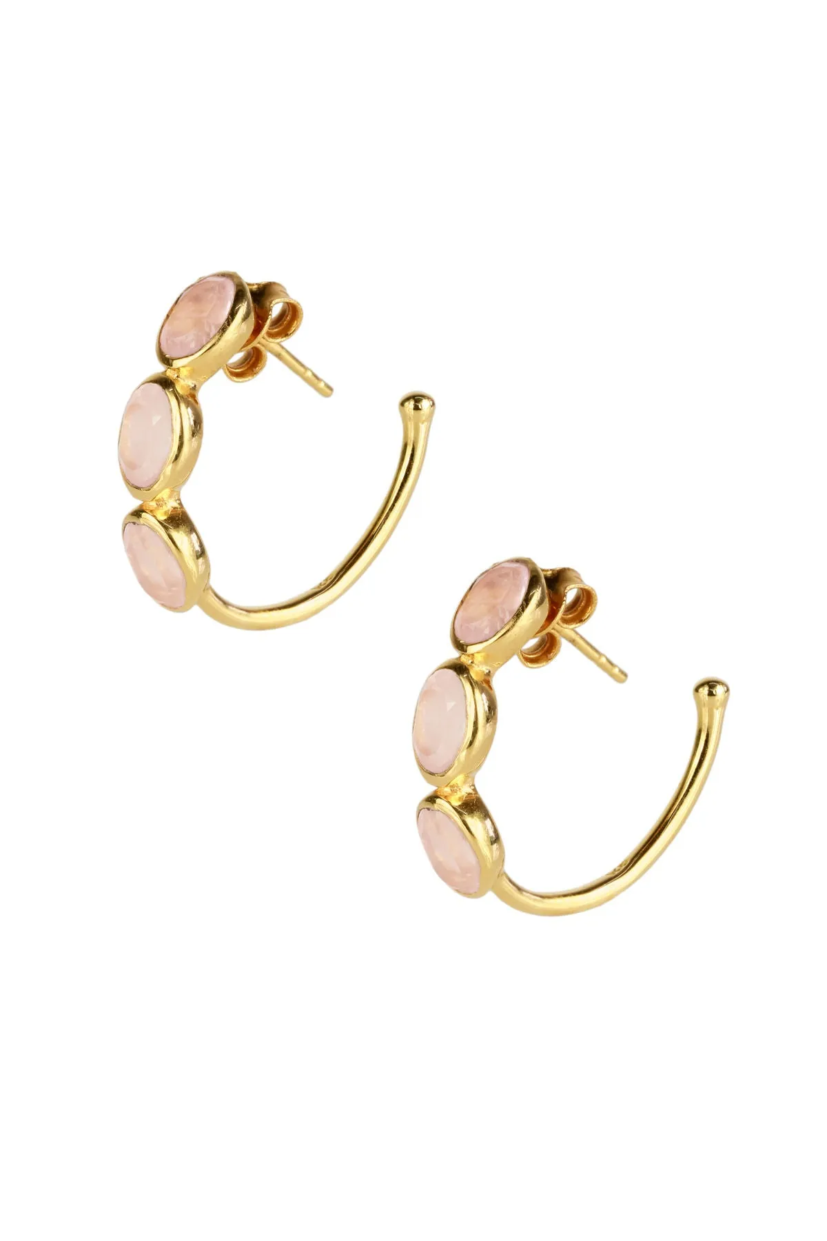 Triple Rose Quartz Hoop Earrin