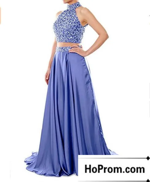 Two Piece A-Line Beading Prom Dress Evening Dresses
