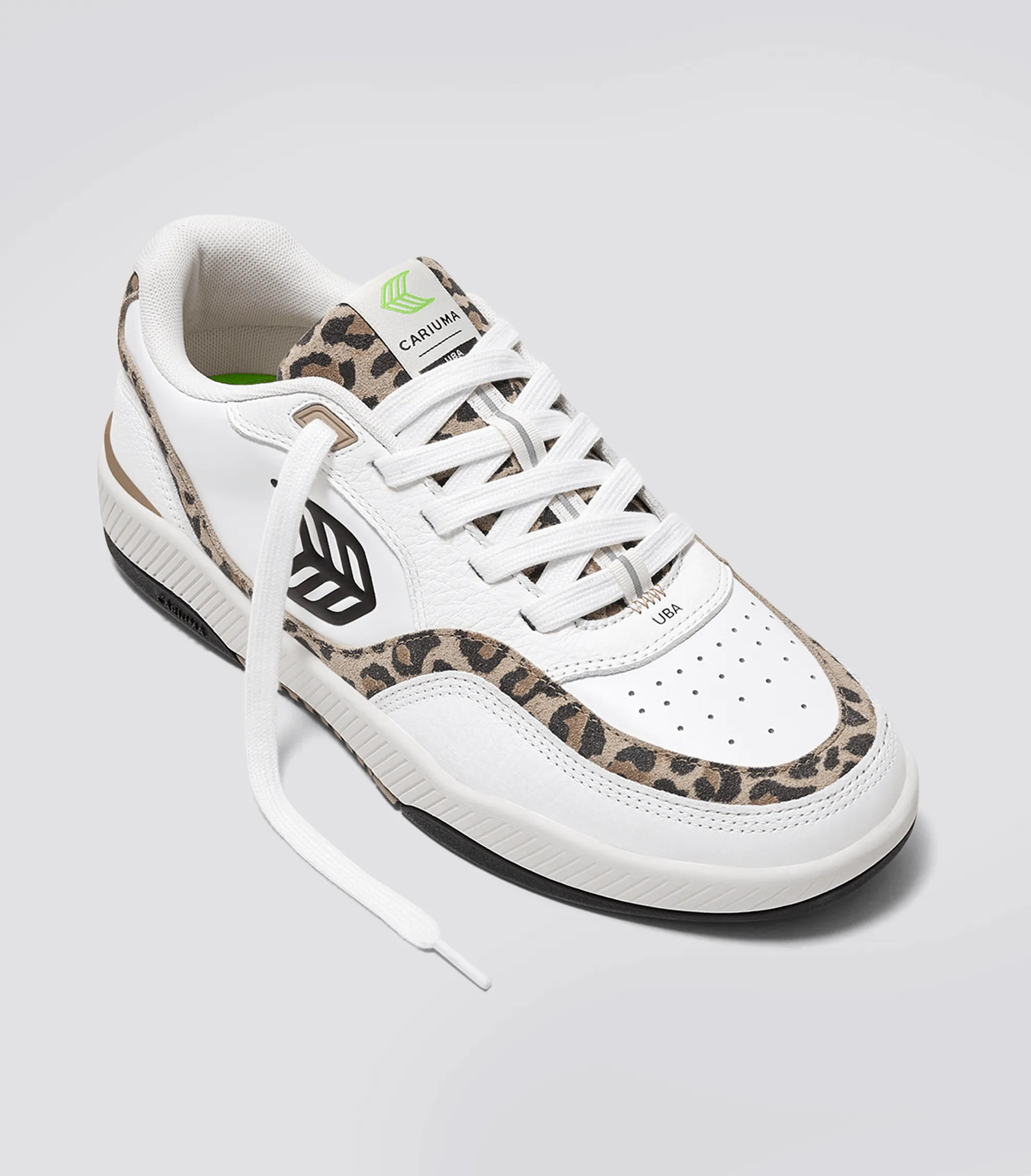 UBA White Leather Leopard Print Suede Black Logo Sneaker Men