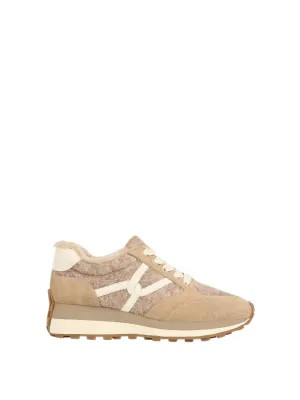 Valentina Mixed Leather Wool Retro Sneakers