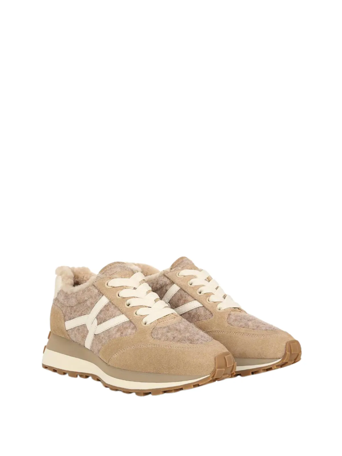Valentina Mixed Leather Wool Retro Sneakers