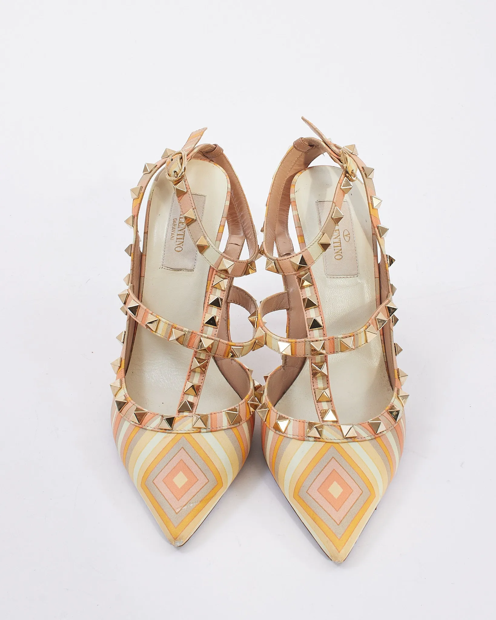 Valentino Multi Tribal Geometric leather Rockstud Pumps - 37.5
