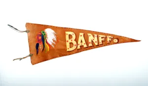 Vintage Painted Leather Pennant Souvenir of Banff National Park in Canada