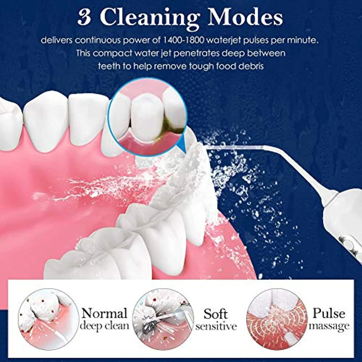 Water Flosser Cordless Teeth Cleaner, Professional Wate Flosser Oral Care for Braces Bridges Care IPX7 Waterproof Dental Flosser with 4 Interchangeable Jet Tips, Detachable Water Tank for Home Travel