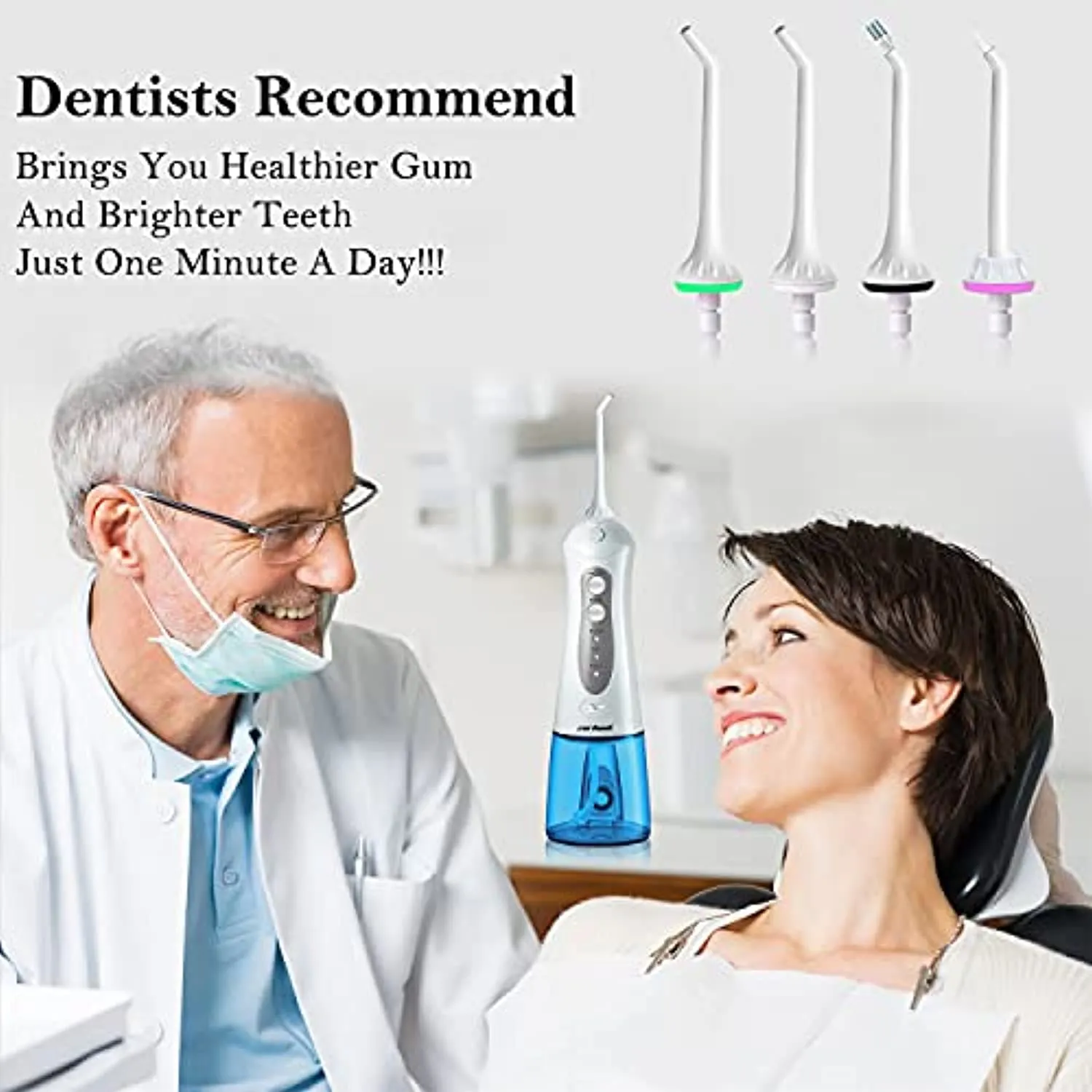Water Flosser Cordless Teeth Cleaner, Professional Wate Flosser Oral Care for Braces Bridges Care IPX7 Waterproof Dental Flosser with 4 Interchangeable Jet Tips, Detachable Water Tank for Home Travel