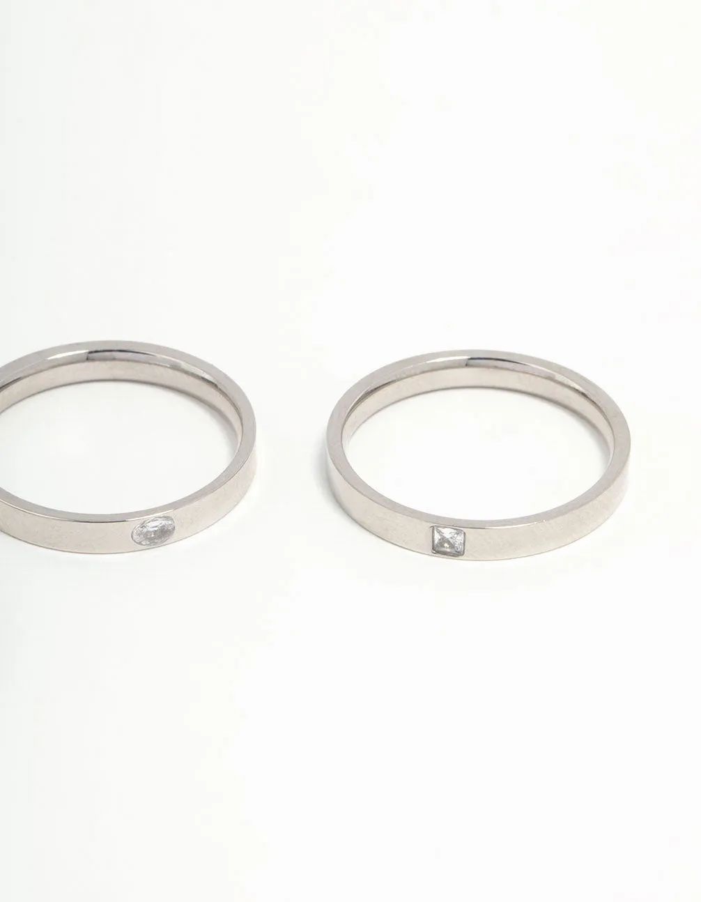 Waterproof Stainless Steel Cubic Zirconia Rings 3-Pack