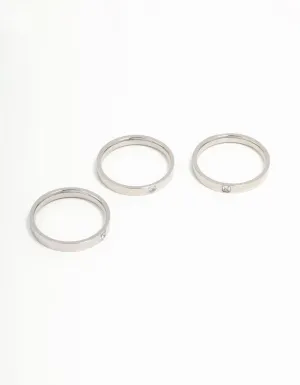 Waterproof Stainless Steel Cubic Zirconia Rings 3-Pack