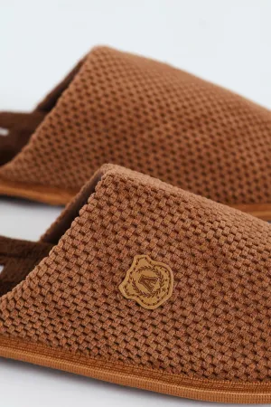 Weave Look Open Back Slipper - Brown