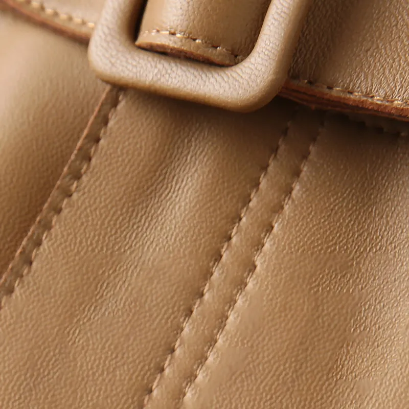 Women Leather Shorts Solid High Waist Belt Leather Sheepskin Straight Pants 2022 New SY3991