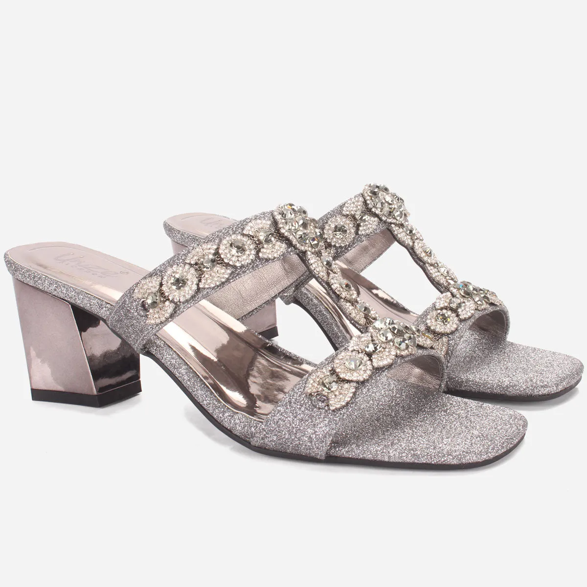 Women's "HIRAX" Decorated Block Heel Slide in Sandals