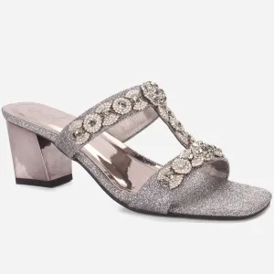 Women's "HIRAX" Decorated Block Heel Slide in Sandals