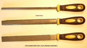 WOOD RASP FILES 8" LONG- 3pce SET ( FLAT, HALF MOON,  ROUND ) - BRAND NEW