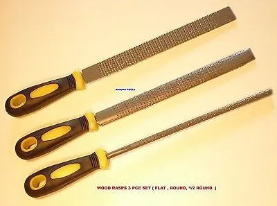 WOOD RASP FILES 8" LONG- 3pce SET ( FLAT, HALF MOON,  ROUND ) - BRAND NEW