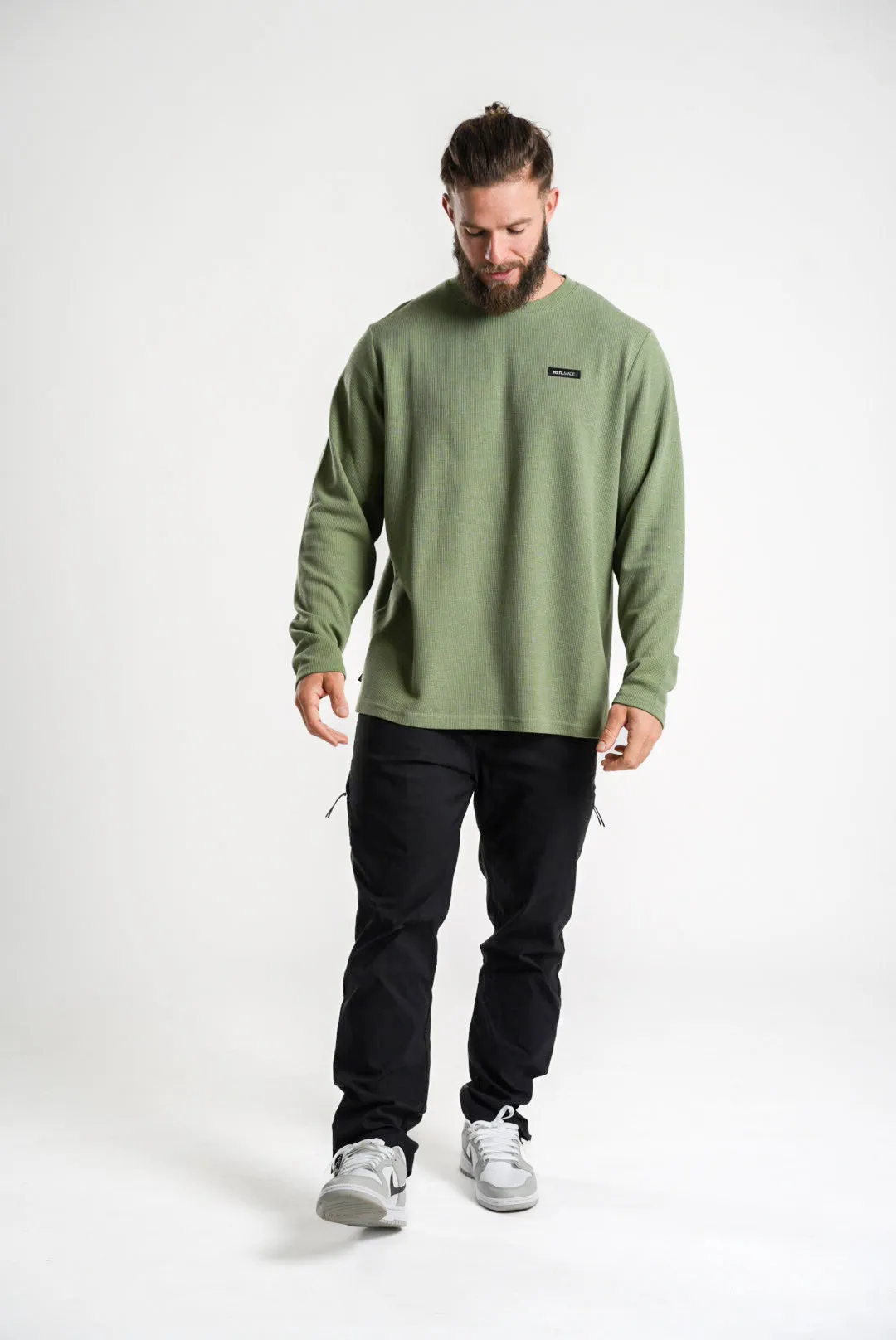 Woven Patch Long Sleeve Waffle Tee